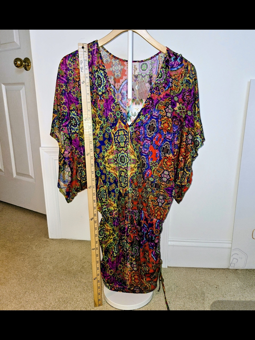 NWT Luli Fama Multicolor Tropical Paisley Boho Chic Ruched Beach Cover Up XS - Picture 2 of 12